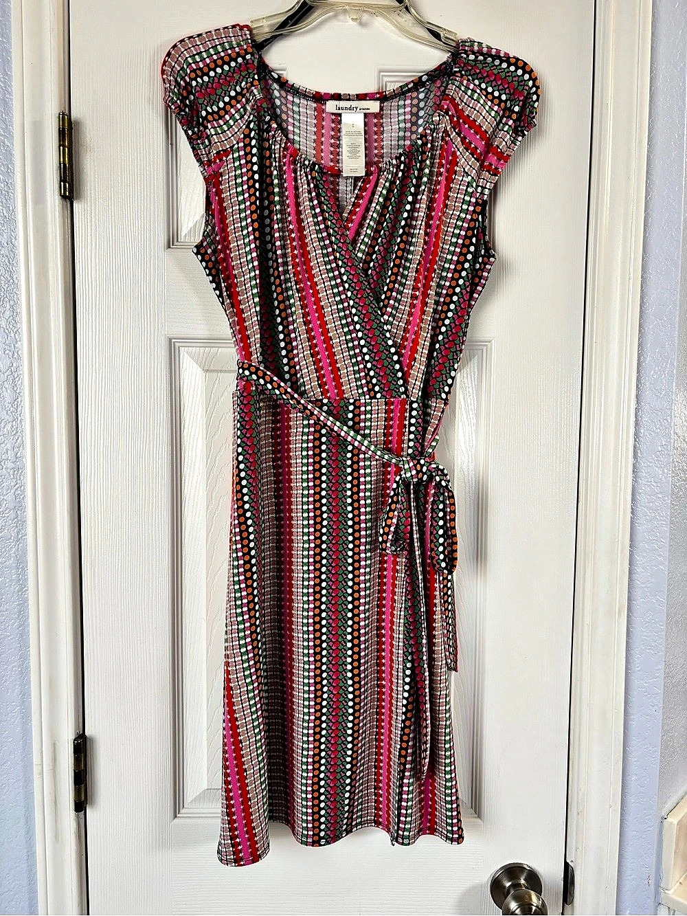 Laundry by Design Geometric Striped Faux Wrap Dress Size M